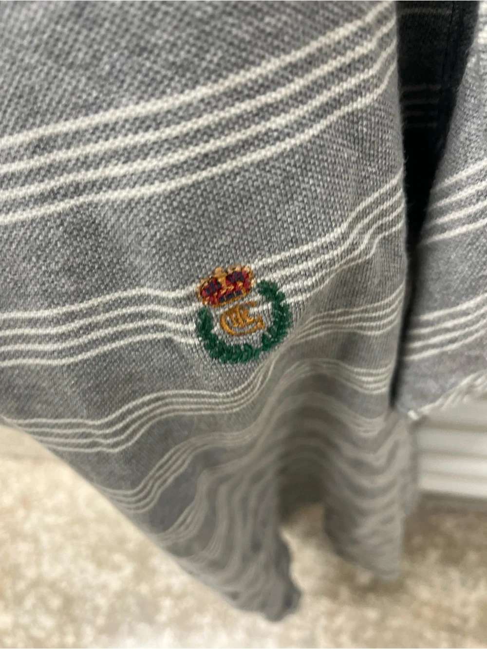 Vintage Chaps Ralph Lauren Gray & White Striped Polo Shirt
